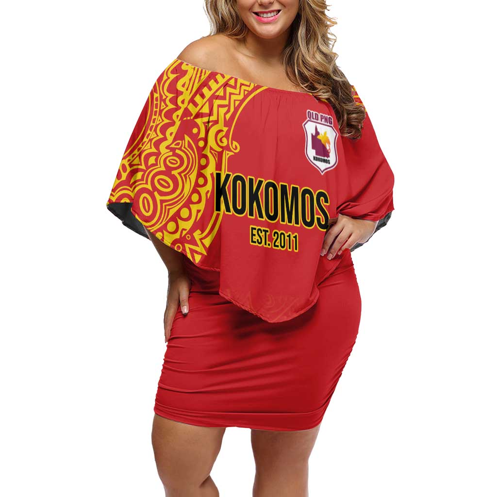 Queensland Papua New Guinea Custom Family Matching Off Shoulder Short Dress and Hawaiian Shirt All Red Pacific PNG Tribal Style