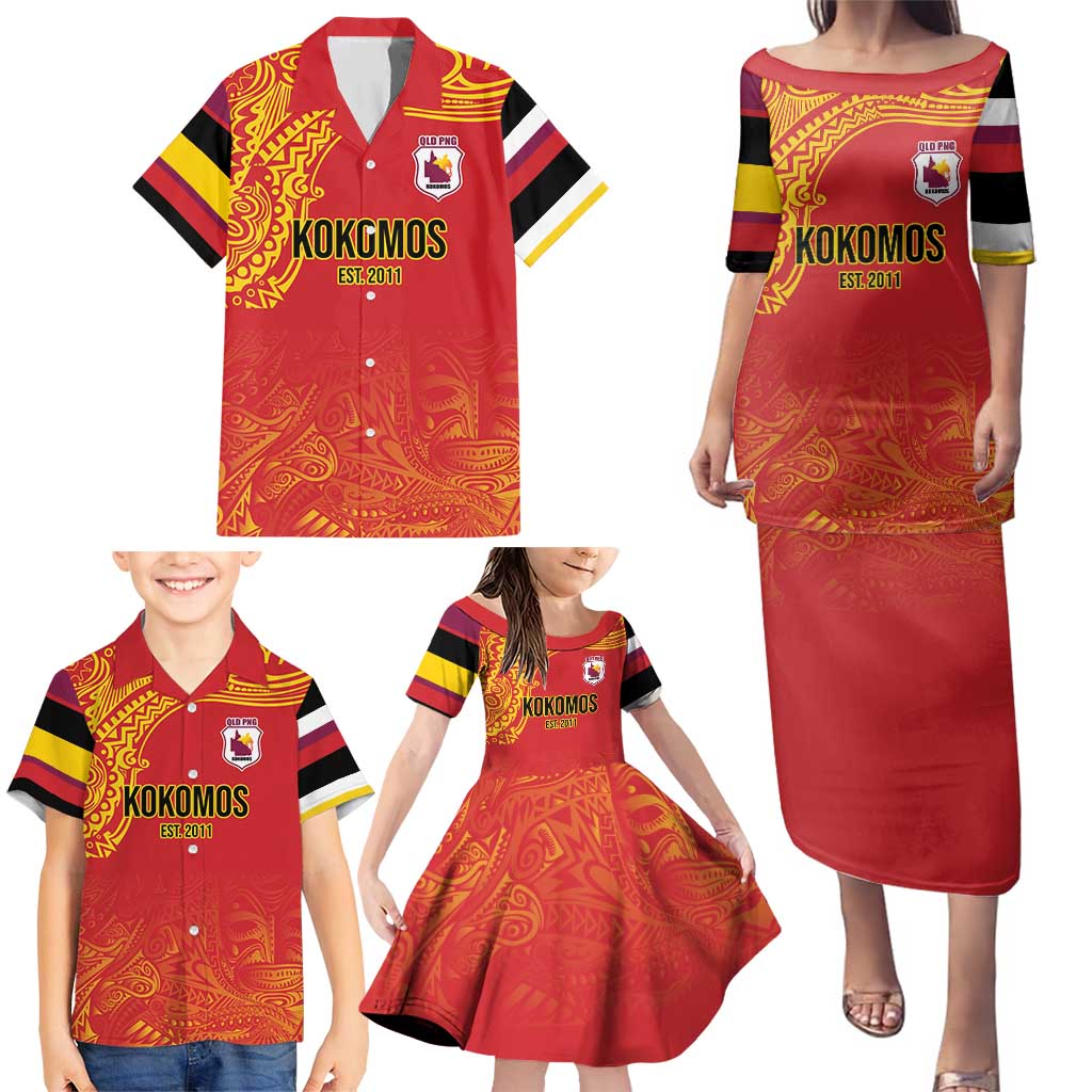 Queensland Papua New Guinea Custom Family Matching Puletasi and Hawaiian Shirt All Red Pacific PNG Tribal Style LT9 - Polynesian Pride