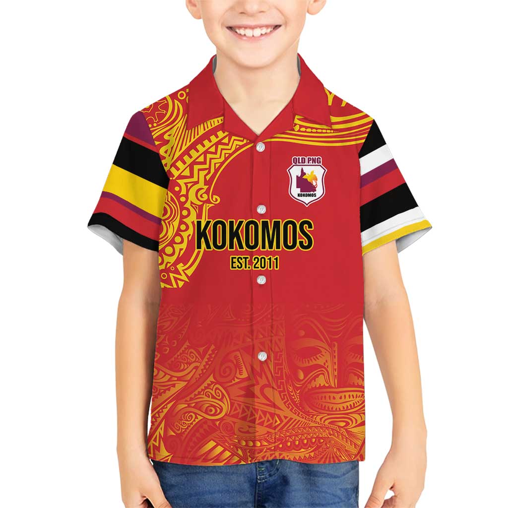 Queensland Papua New Guinea Custom Family Matching Puletasi and Hawaiian Shirt All Red Pacific PNG Tribal Style
