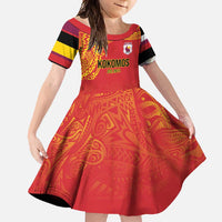 Queensland Papua New Guinea Custom Family Matching Short Sleeve Bodycon Dress and Hawaiian Shirt All Red Pacific PNG Tribal Style