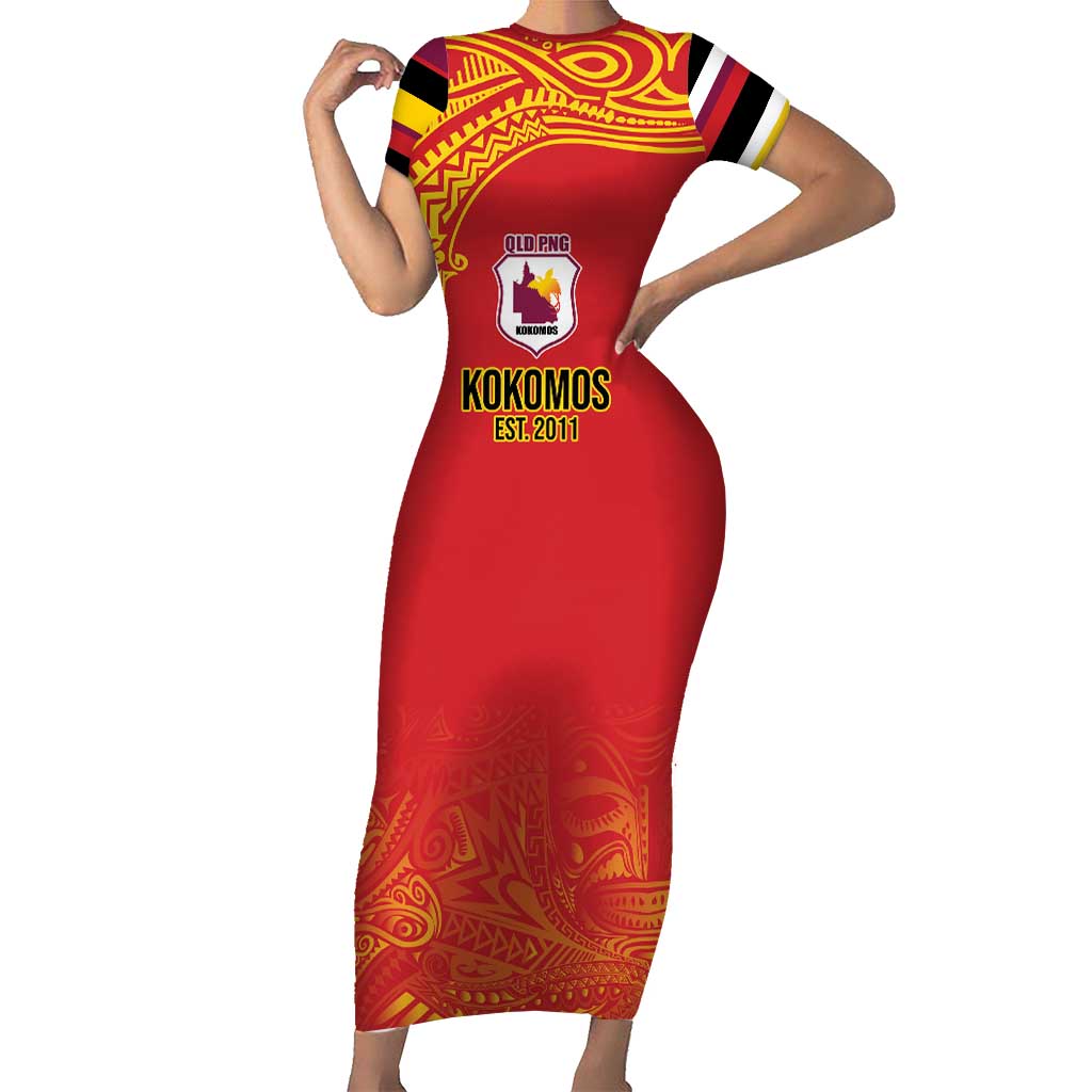 Queensland Papua New Guinea Custom Family Matching Short Sleeve Bodycon Dress and Hawaiian Shirt All Red Pacific PNG Tribal Style