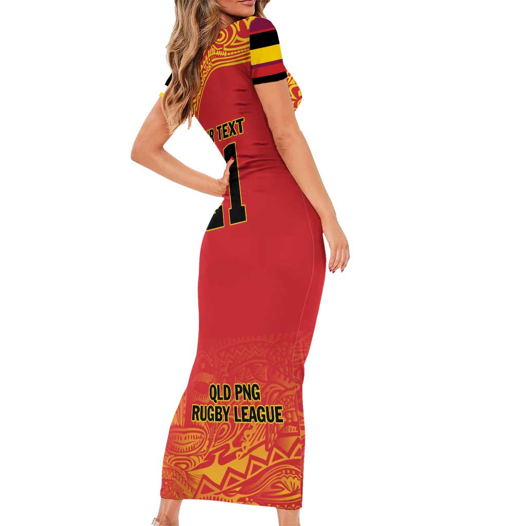 Queensland Papua New Guinea Custom Family Matching Short Sleeve Bodycon Dress and Hawaiian Shirt All Red Pacific PNG Tribal Style