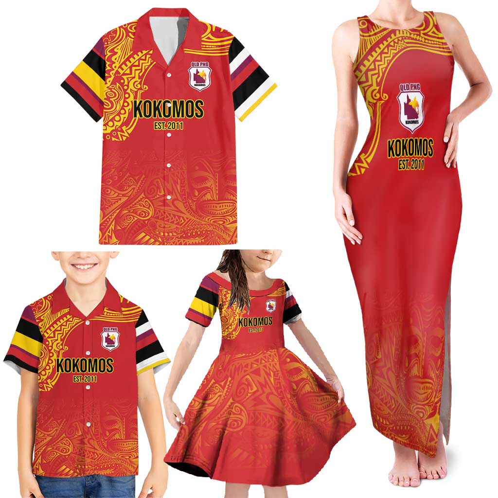 Queensland Papua New Guinea Custom Family Matching Tank Maxi Dress and Hawaiian Shirt All Red Pacific PNG Tribal Style LT9 - Polynesian Pride