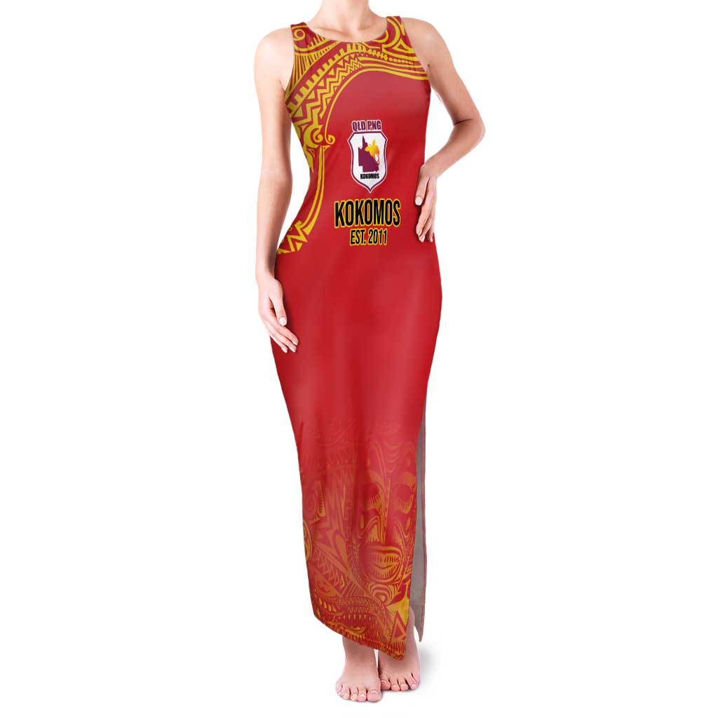 Queensland Papua New Guinea Custom Family Matching Tank Maxi Dress and Hawaiian Shirt All Red Pacific PNG Tribal Style