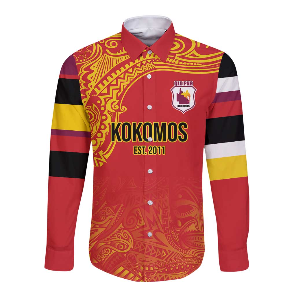 Queensland Papua New Guinea Custom Long Sleeve Button Shirt All Red Pacific PNG Tribal Style LT9 Unisex Red - Polynesian Pride