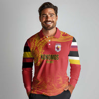 Queensland Papua New Guinea Custom Long Sleeve Polo Shirt All Red Pacific PNG Tribal Style