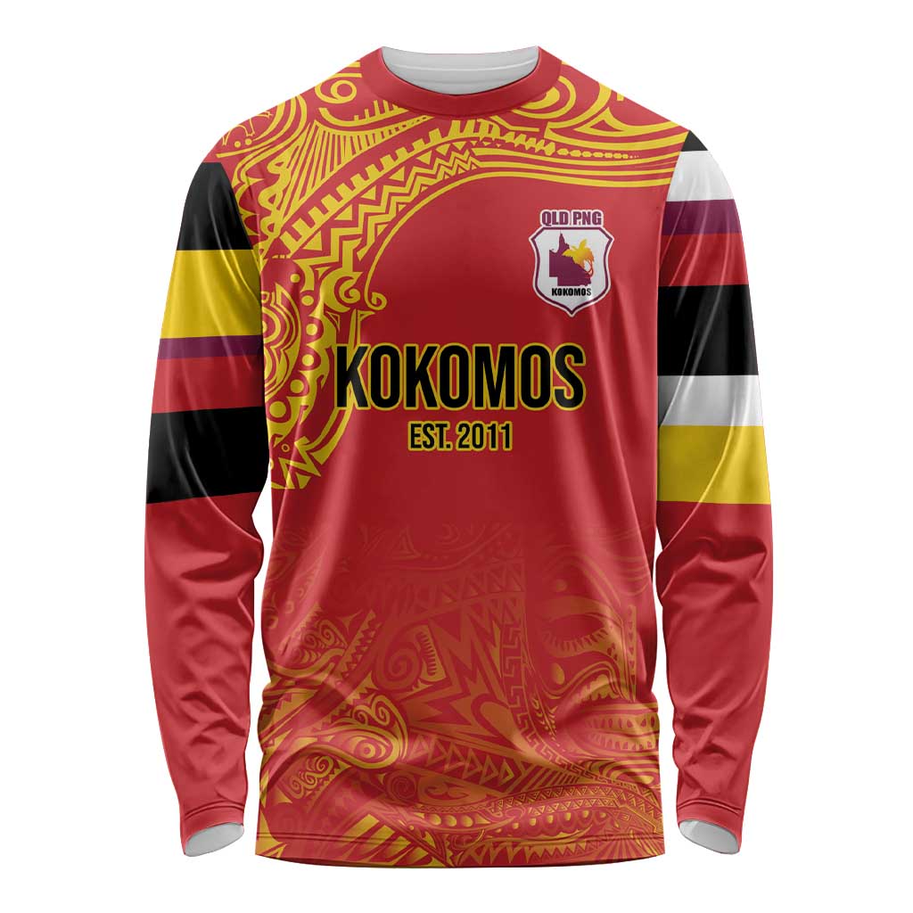 Queensland Papua New Guinea Custom Long Sleeve Shirt All Red Pacific PNG Tribal Style LT9 Unisex Red - Polynesian Pride