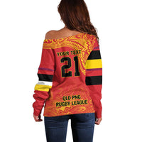 Queensland Papua New Guinea Custom Off Shoulder Sweater All Red Pacific PNG Tribal Style