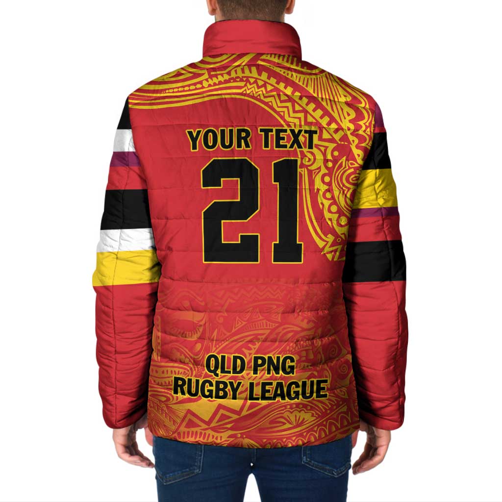 Queensland Papua New Guinea Custom Padded Jacket All Red Pacific PNG Tribal Style - Polynesian Pride