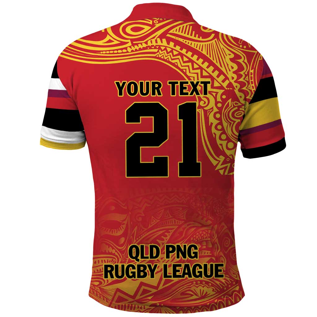 Queensland Papua New Guinea Custom Polo Shirt All Red Pacific PNG Tribal Style