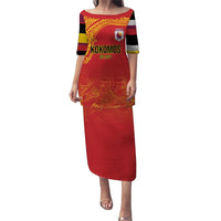 Queensland Papua New Guinea Custom Puletasi All Red Pacific PNG Tribal Style LT9 Long Dress Red - Polynesian Pride