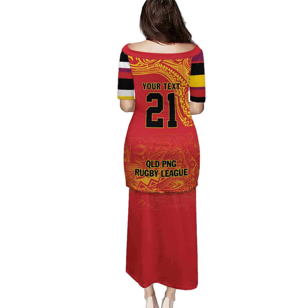 Queensland Papua New Guinea Custom Puletasi All Red Pacific PNG Tribal Style LT9 - Polynesian Pride