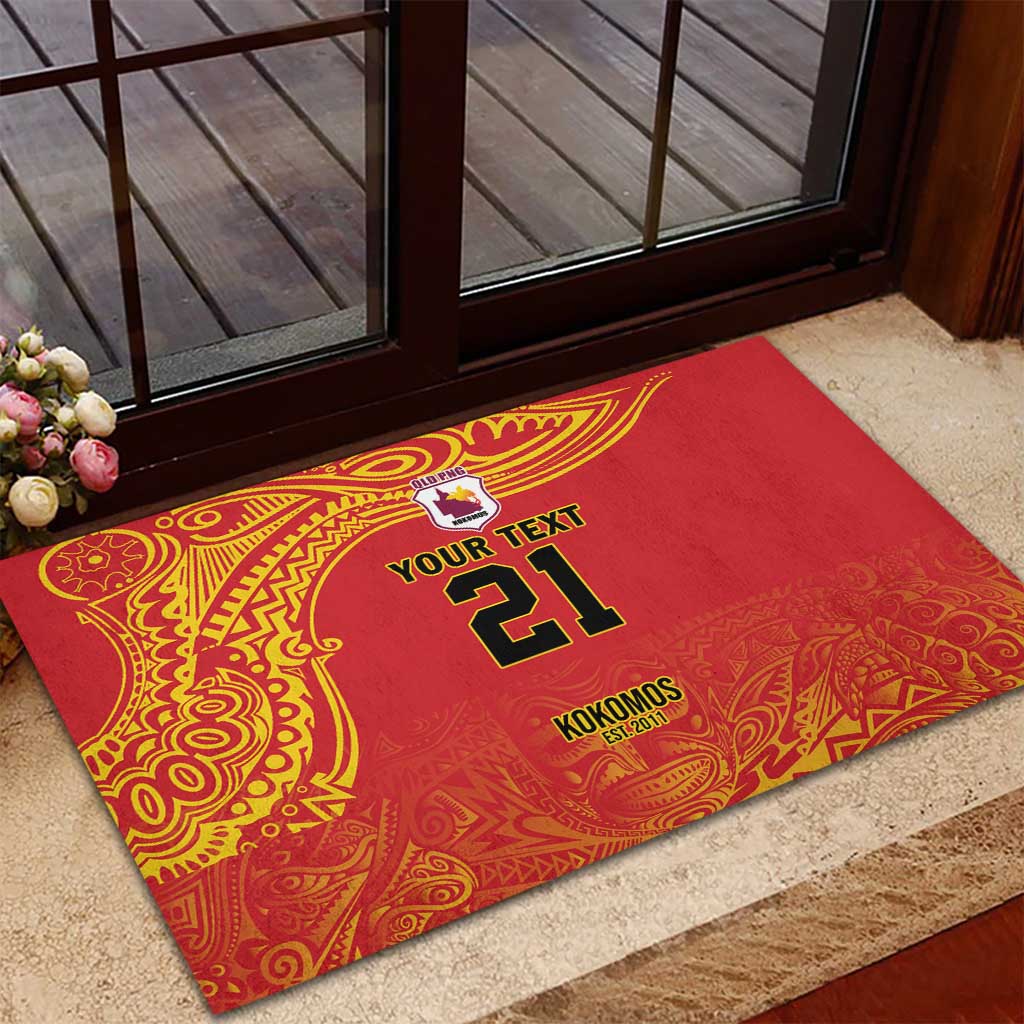 Queensland Papua New Guinea Custom Rubber Doormat All Red Pacific PNG Tribal Style LT9 - Polynesian Pride
