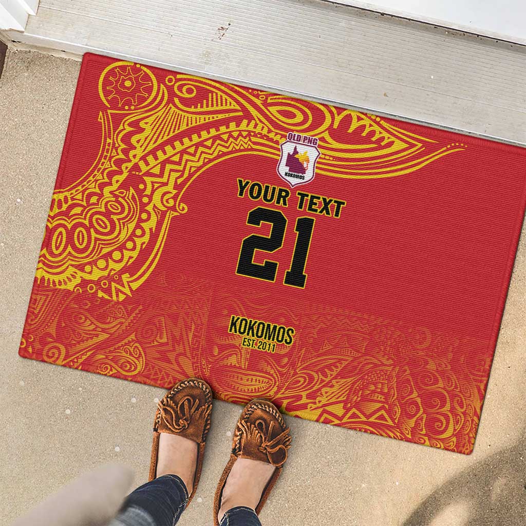 Queensland Papua New Guinea Custom Rubber Doormat All Red Pacific PNG Tribal Style LT9 - Polynesian Pride