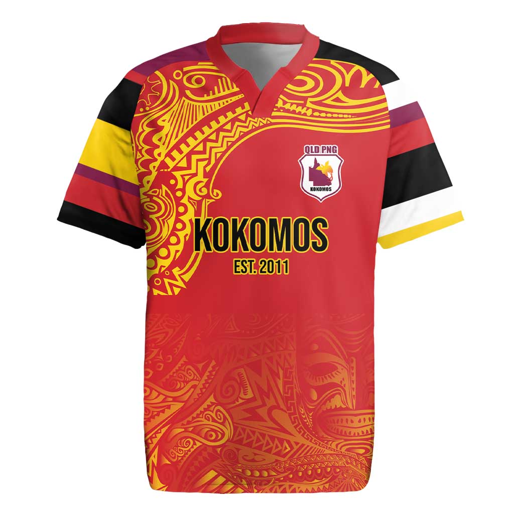 Queensland Papua New Guinea Custom Rugby Jersey All Red Pacific PNG Tribal Style