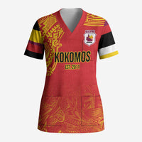 Queensland Papua New Guinea Custom Scrub Top All Red Pacific PNG Tribal Style - Polynesian Pride