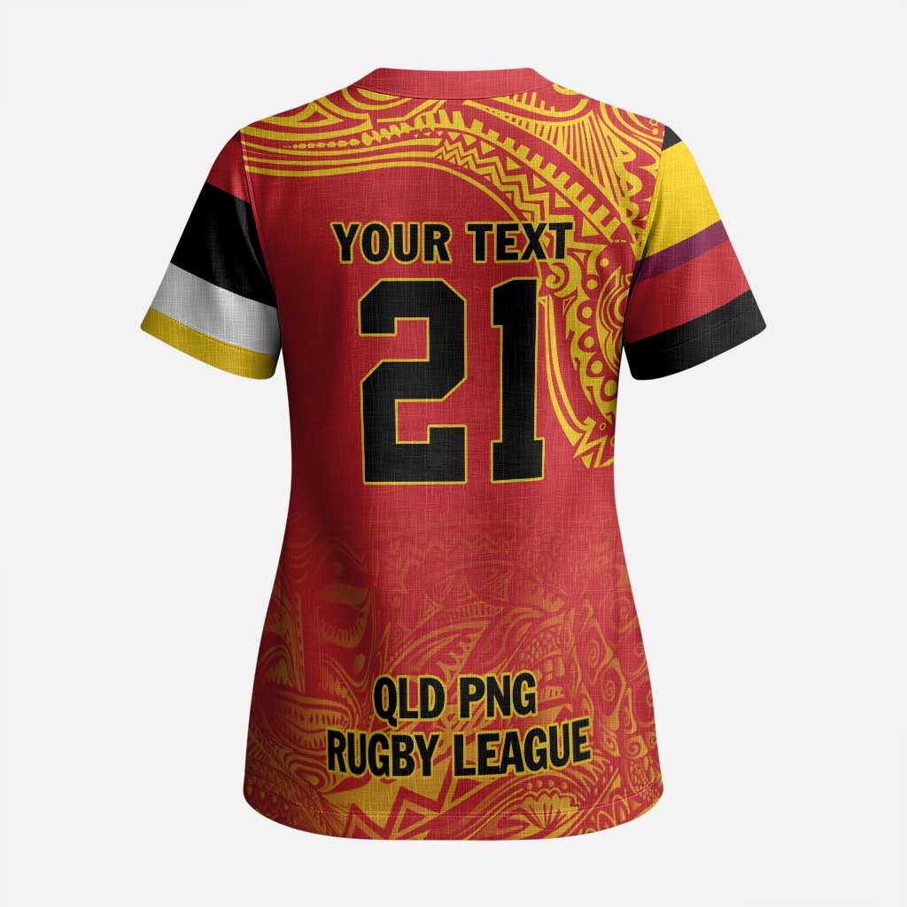 Queensland Papua New Guinea Custom Scrub Top All Red Pacific PNG Tribal Style - Polynesian Pride