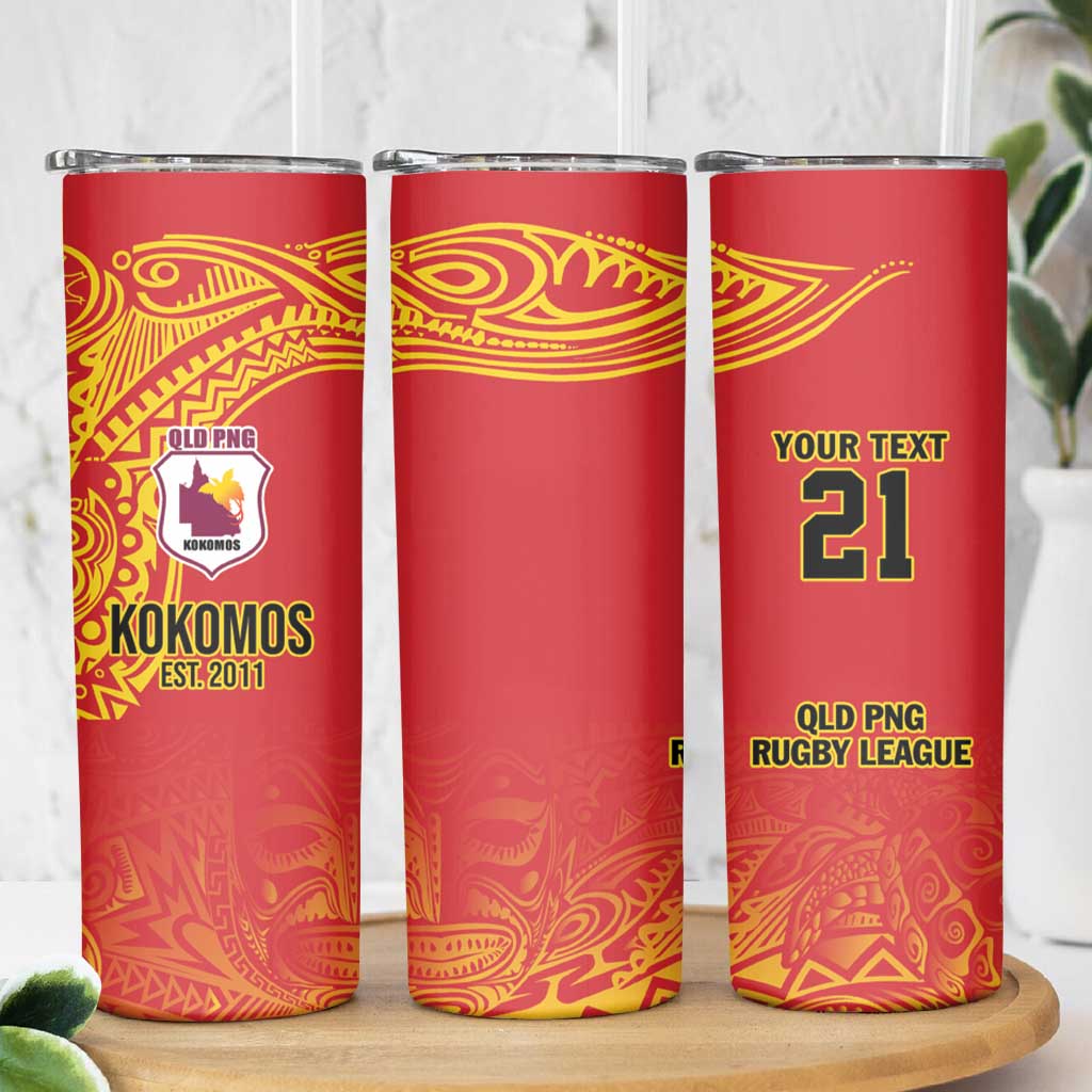Queensland Papua New Guinea Custom Skinny Tumbler All Red Pacific PNG Tribal Style