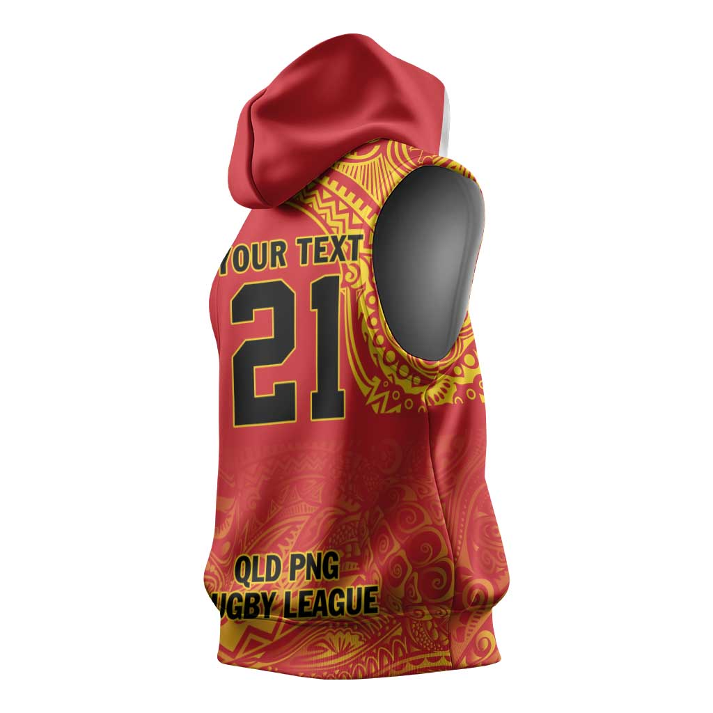 Queensland Papua New Guinea Custom Sleeveless Hoodie All Red Pacific PNG Tribal Style - Polynesian Pride