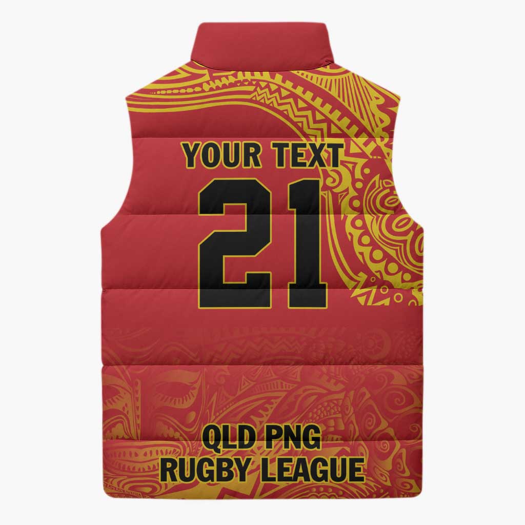 Queensland Papua New Guinea Custom Sleeveless Puffer Jacket All Red Pacific PNG Tribal Style - Polynesian Pride