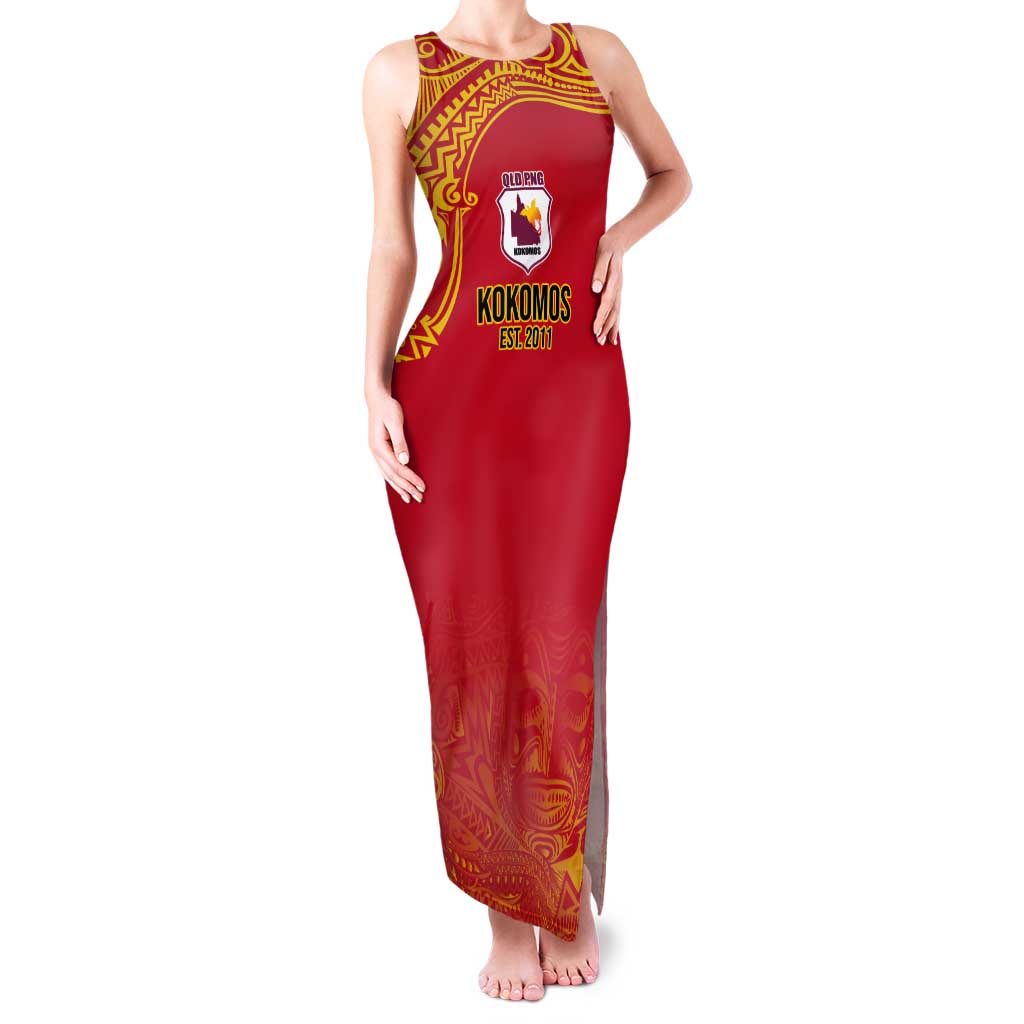 Queensland Papua New Guinea Custom Tank Maxi Dress All Red Pacific PNG Tribal Style