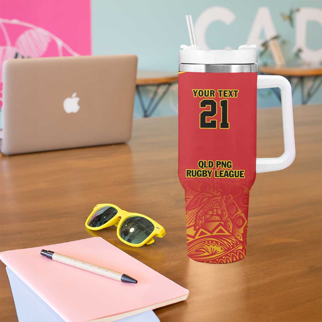 Queensland Papua New Guinea Custom Tumbler With Handle All Red Pacific PNG Tribal Style