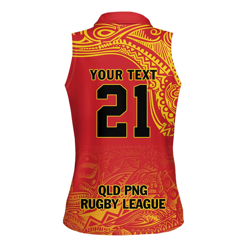 Queensland Papua New Guinea Custom Women Sleeveless Polo Shirt All Red Pacific PNG Tribal Style
