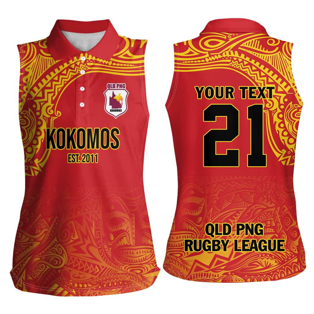 Queensland Papua New Guinea Custom Women Sleeveless Polo Shirt All Red Pacific PNG Tribal Style