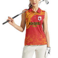 Queensland Papua New Guinea Custom Women Sleeveless Polo Shirt All Red Pacific PNG Tribal Style