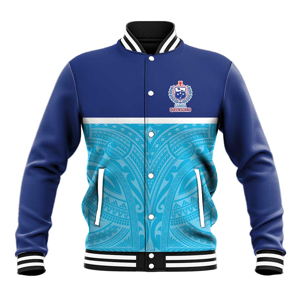 Queensland Samoa Custom Baseball Jacket Blue Pacific Polynesian Tribal Pattern LT9 Unisex Blue - Polynesian Pride