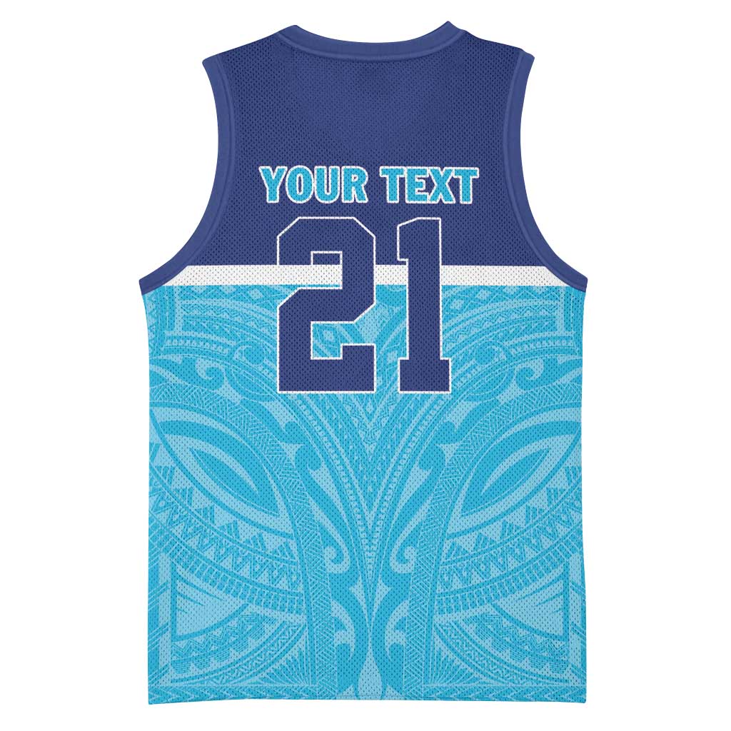 Queensland Samoa Custom Basketball Jersey Blue Pacific Polynesian Tribal Pattern LT9 - Polynesian Pride