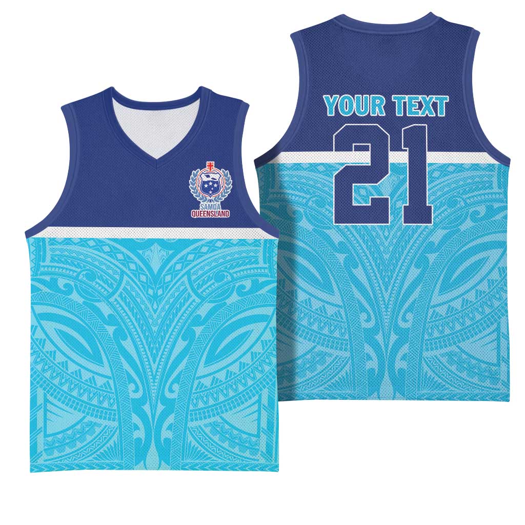Queensland Samoa Custom Basketball Jersey Blue Pacific Polynesian Tribal Pattern LT9 - Polynesian Pride