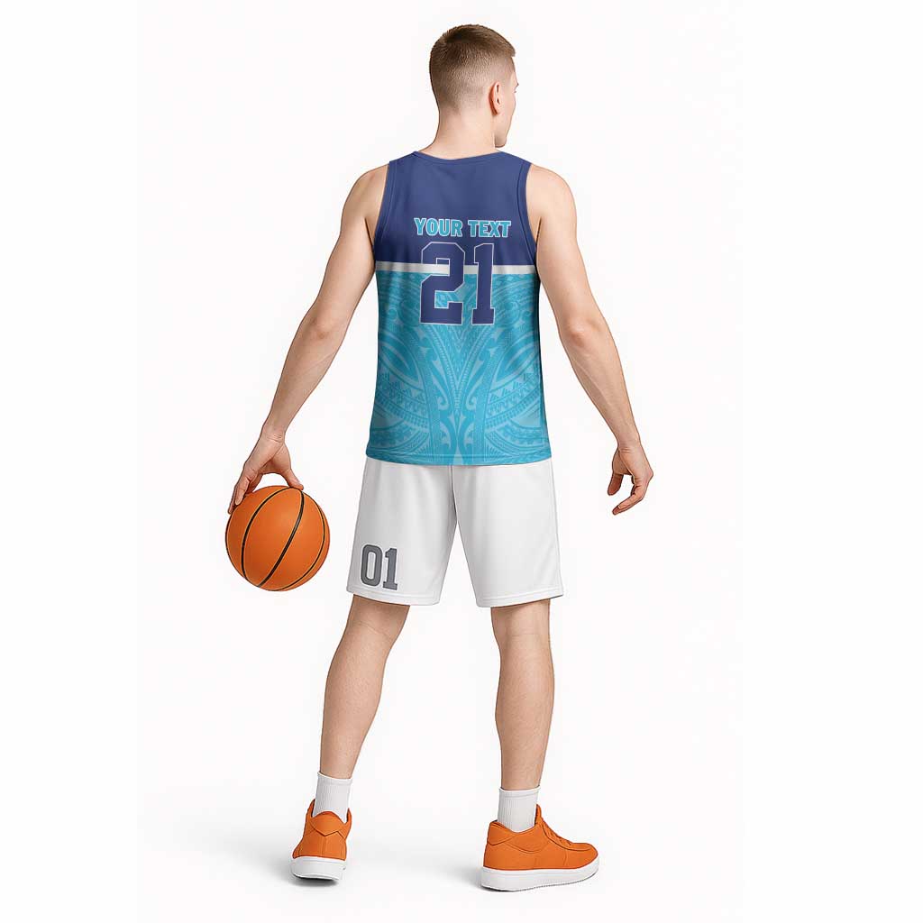 Queensland Samoa Custom Basketball Jersey Blue Pacific Polynesian Tribal Pattern LT9 - Polynesian Pride