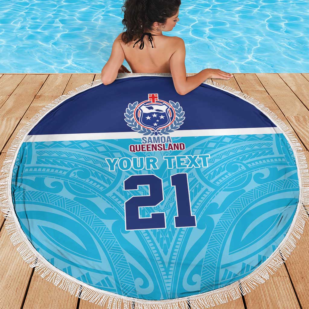 Queensland Samoa Custom Beach Blanket Blue Pacific Polynesian Tribal Pattern LT9 - Polynesian Pride
