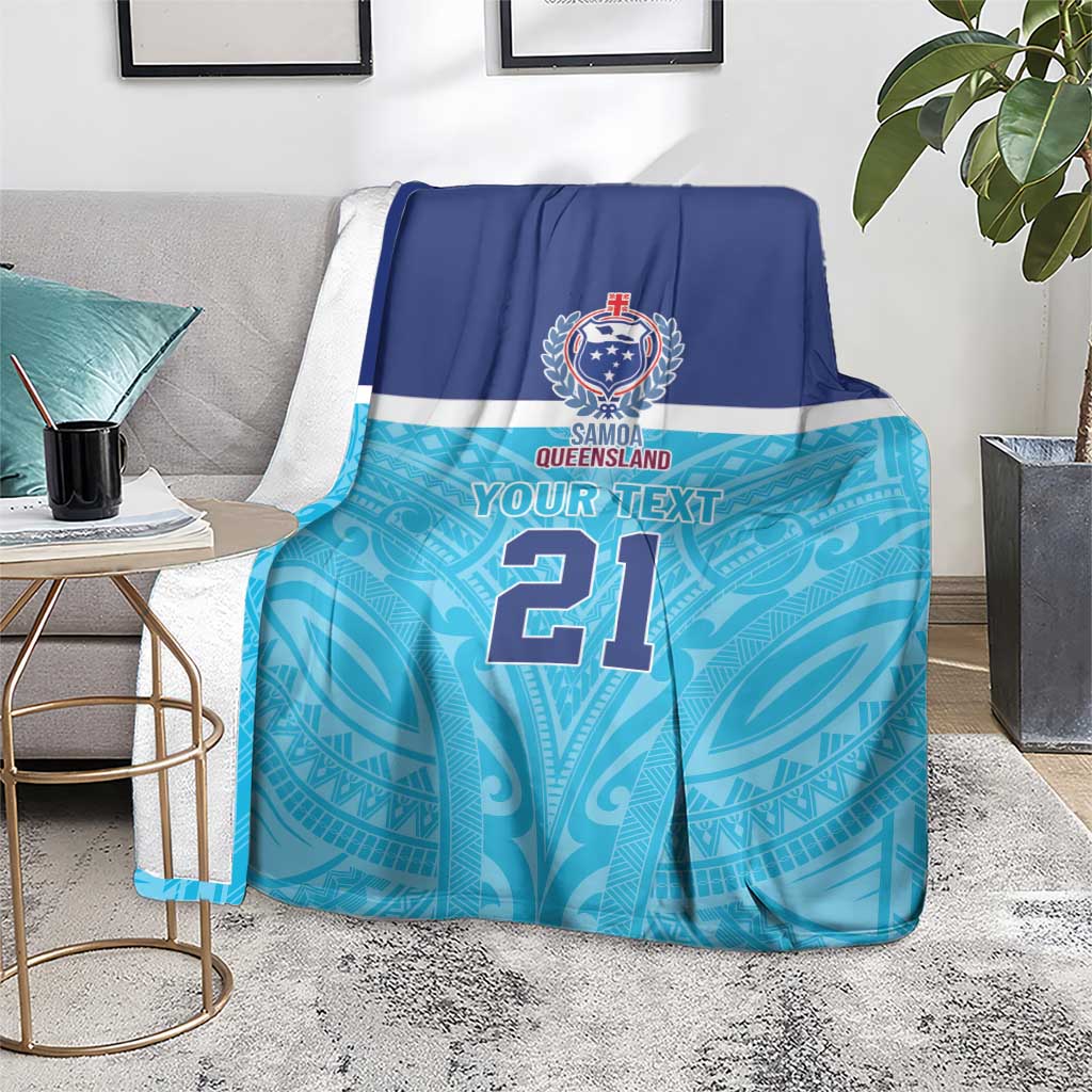 Queensland Samoa Custom Blanket Blue Pacific Polynesian Tribal Pattern