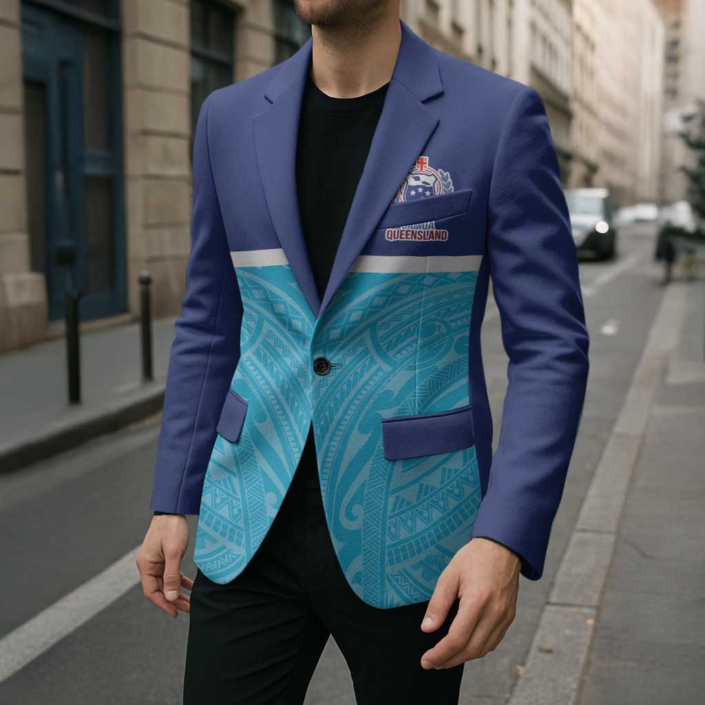 Queensland Samoa Custom Blazer Blue Pacific Polynesian Tribal Pattern - Polynesian Pride