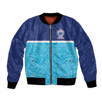 Queensland Samoa Custom Bomber Jacket Blue Pacific Polynesian Tribal Pattern