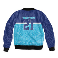 Queensland Samoa Custom Bomber Jacket Blue Pacific Polynesian Tribal Pattern