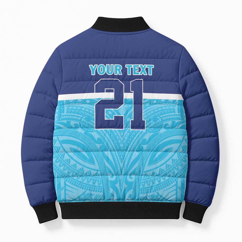 Queensland Samoa Custom Bomber Puffer Jacket Blue Pacific Polynesian Tribal Pattern LT9 - Polynesian Pride