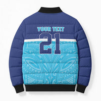 Queensland Samoa Custom Bomber Puffer Jacket Blue Pacific Polynesian Tribal Pattern LT9 - Polynesian Pride
