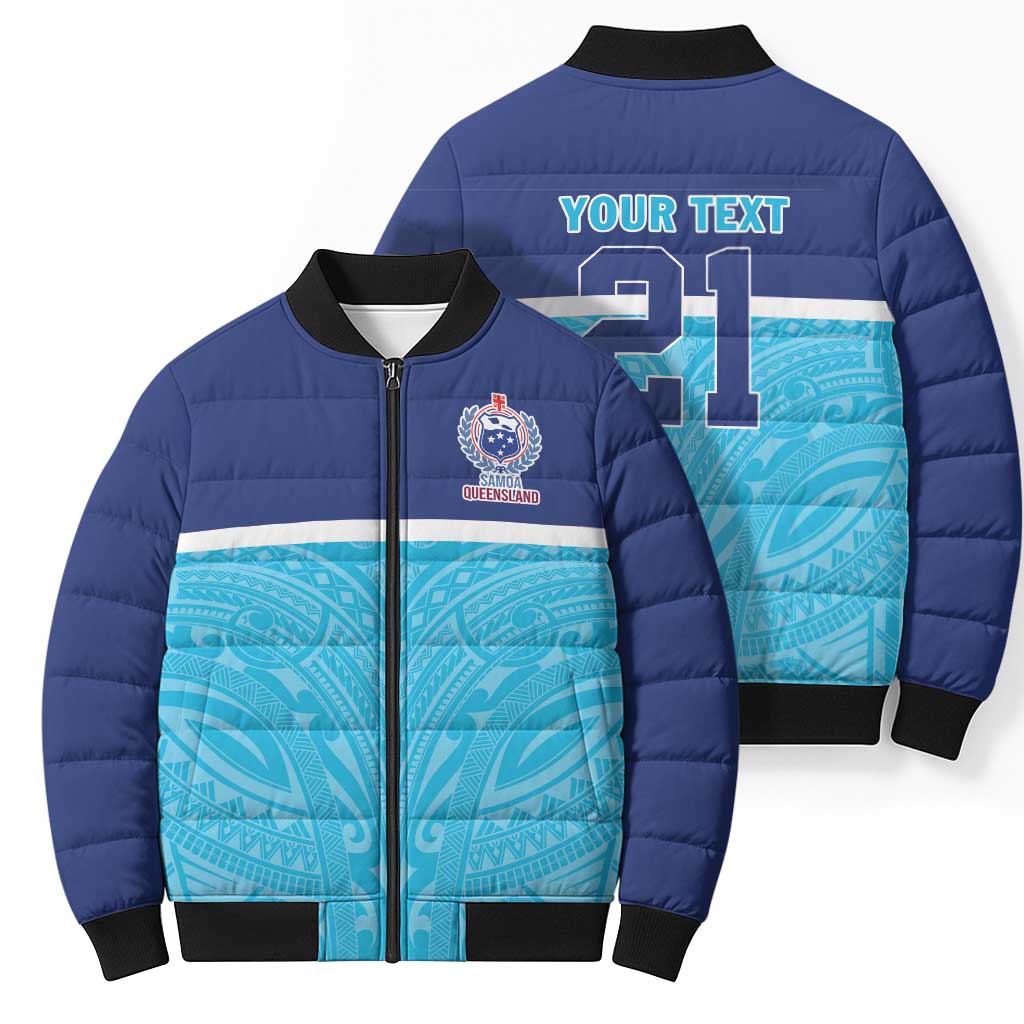 Queensland Samoa Custom Bomber Puffer Jacket Blue Pacific Polynesian Tribal Pattern LT9 - Polynesian Pride