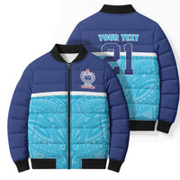 Queensland Samoa Custom Bomber Puffer Jacket Blue Pacific Polynesian Tribal Pattern LT9 - Polynesian Pride