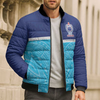 Queensland Samoa Custom Bomber Puffer Jacket Blue Pacific Polynesian Tribal Pattern LT9 - Polynesian Pride