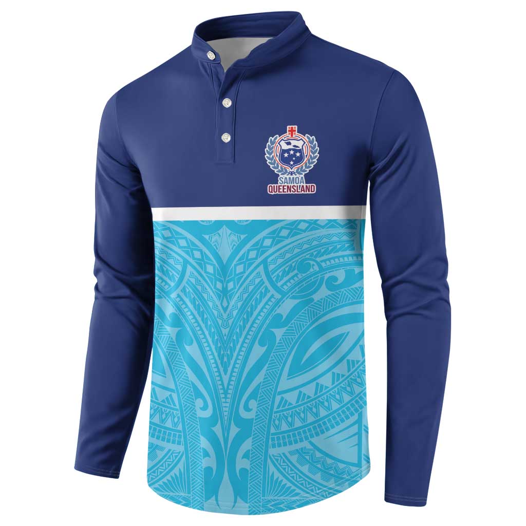 Queensland Samoa Custom Button Sweatshirt Blue Pacific Polynesian Tribal Pattern LT9 - Polynesian Pride
