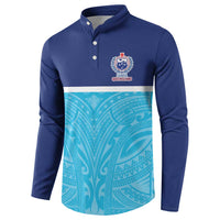 Queensland Samoa Custom Button Sweatshirt Blue Pacific Polynesian Tribal Pattern LT9 - Polynesian Pride