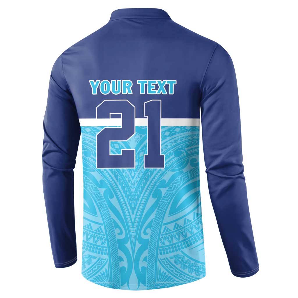 Queensland Samoa Custom Button Sweatshirt Blue Pacific Polynesian Tribal Pattern LT9 - Polynesian Pride