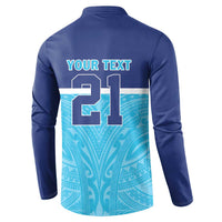 Queensland Samoa Custom Button Sweatshirt Blue Pacific Polynesian Tribal Pattern LT9 - Polynesian Pride
