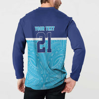 Queensland Samoa Custom Button Sweatshirt Blue Pacific Polynesian Tribal Pattern LT9 - Polynesian Pride
