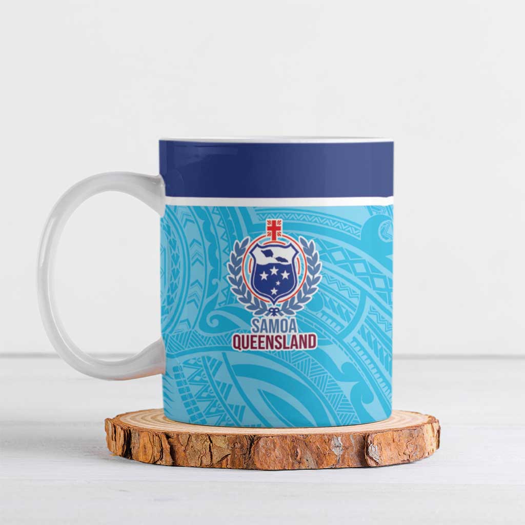 Queensland Samoa Custom Ceramic Mug Blue Pacific Polynesian Tribal Pattern LT9 Blue - Polynesian Pride