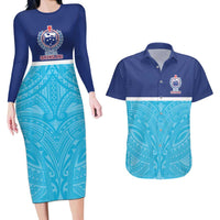 Queensland Samoa Custom Couples Matching Long Sleeve Bodycon Dress and Hawaiian Shirt Blue Pacific Polynesian Tribal Pattern LT9 Blue - Polynesian Pride